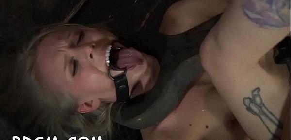 Gagged and fastened up girl gets her clits pleasured
